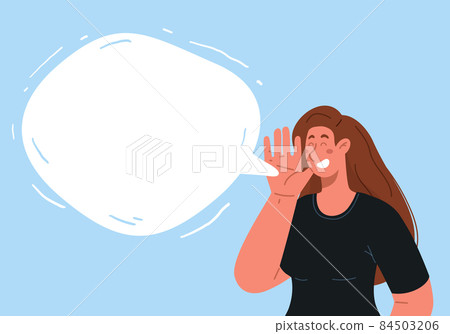 Smiling woman speak something,speech bubble with copy space.Vector illustration Smiling woman speak something,speech bubble with copy space.Vector illustration 84503206
