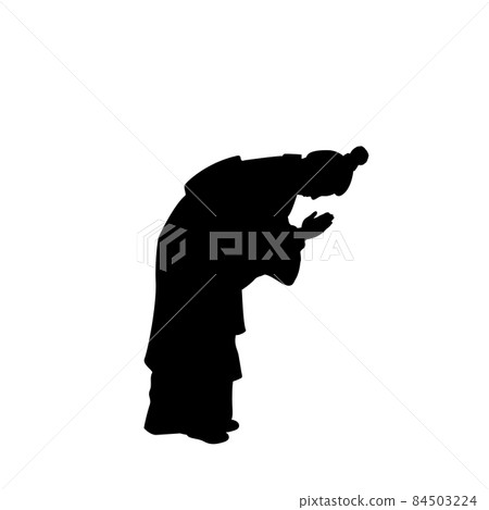 Silhouette of man traditional bowing. Ojigi - Stock