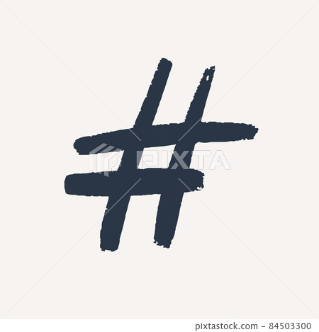 Hashtag, vector ink painted tag icon on white background. Hand Drawn vector illustration. Hashtag, vector ink painted tag icon on white background. Hand Drawn vector illustration. 84503300