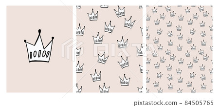 Irregular Crown Seamless Pattern. Pale Green and Gray Doodle Print Irregular Crown Seamless Pattern. Pale Green and Gray Doodle Print 84505765