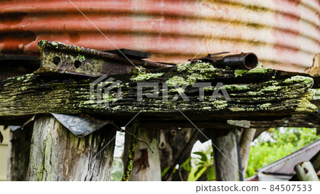 Vintage Weathered Timber On Tank Stand 84507533