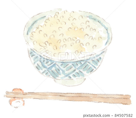 茶碗中米飯的手繪水彩插圖 茶碗中米飯的手繪水彩插圖 84507582