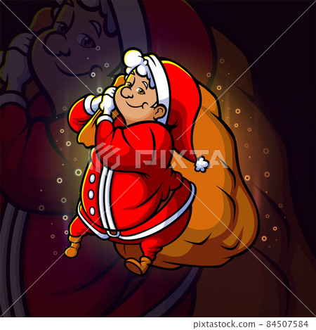 The santa is holding a big sack of gift esport mascot design The santa is holding a big sack of gift esport mascot design 84507584