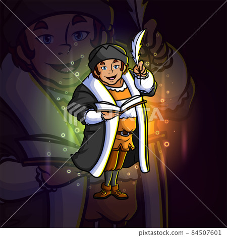 The christopher columbus writer with the historical book esport logo design 84507601