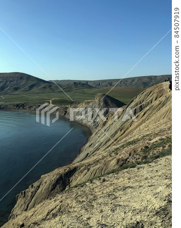 Scenic View Of Sea Against Clear Blue Sky - stock photo Scenic View Of Sea Against Clear Blue Sky - stock photo 84507919