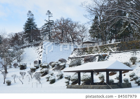 Snow scene of Morioka Castle in Iwate Prefecture, overlooking Honmaru and Ninomaru 84507979