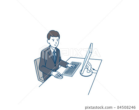Male office worker programmer engineer work desk work working on a personal computer 84508246