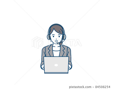顧客支持操作員呼叫中心女性計算機在衣服遠程工作信息 84508254