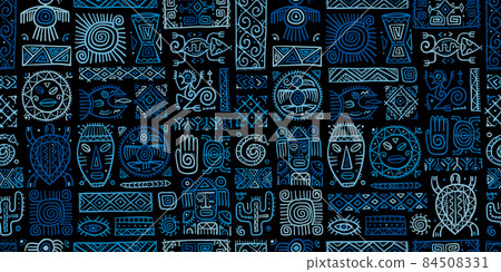 Ethnic mexican decor. Handmade Seamless Pattern for your design. Tribal tattos elements Ethnic mexican decor. Handmade Seamless Pattern for your design. Tribal tattos elements 84508331