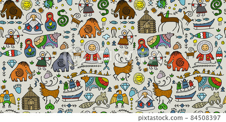 Seamless pattern with North People Lifestyle. Sketch for your design 84508397