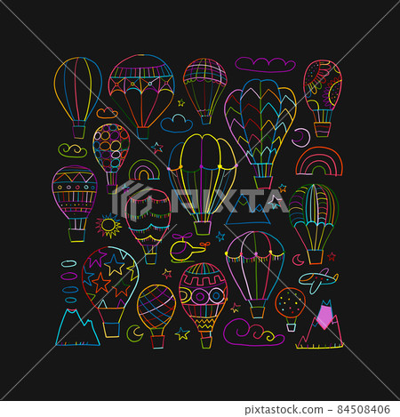Colorful Hot Air Balloons Collection. Sketch for your design 84508406