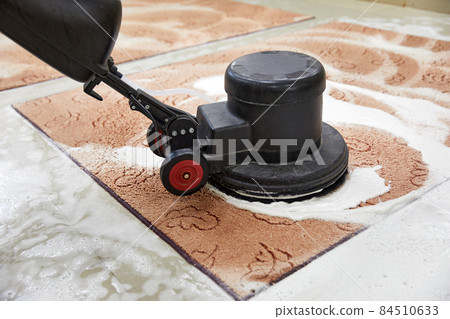 Carpet chemical cleaning with professionally disk machine. Early spring cleaning or regular clean up. Carpet chemical cleaning with professionally disk machine. Early spring cleaning or regular clean up. 84510633