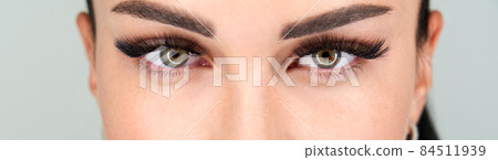 Cropped female face with long eyelashes closeup 84511939