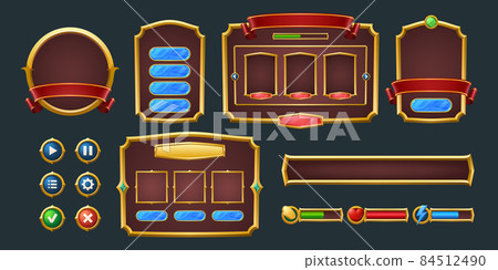 Set of game frames, bars and menu buttons kit-插圖素材 [84512490] - PIXTA圖庫
