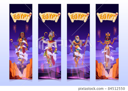 Egyptian gods cartoon vertical vector banners set Egyptian gods cartoon vertical vector banners set 84512550