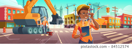 Construction works in city, worker and architect Construction works in city, worker and architect 84512574