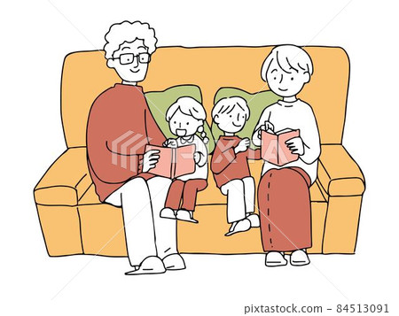 與家人一起看書的手繪插畫 84513091