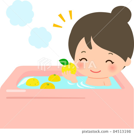 柚子浴，把柚子放在浴缸裡洗澡的女人 84513198