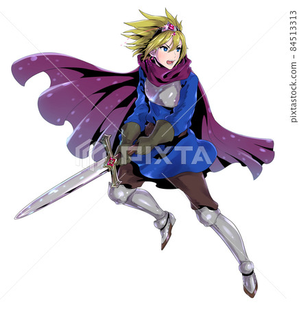 金發碧眼的男人拿著劍在行動中擺姿勢 84513313