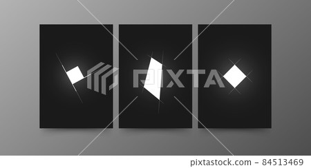Abstract geometric wall decoration. White glowing square, polygon, and rhombus with auxiliary strokes. Design for wall art decoration with backlighting, poster, modular picture. Vector 84513469