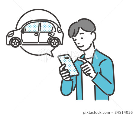 Vector illustration material of a man looking for a car on a smartphone / rental car / vehicle inspection / new car / used car Vector illustration material of a man looking for a car on a smartphone / rental car / vehicle inspection / new car / used car 84514036