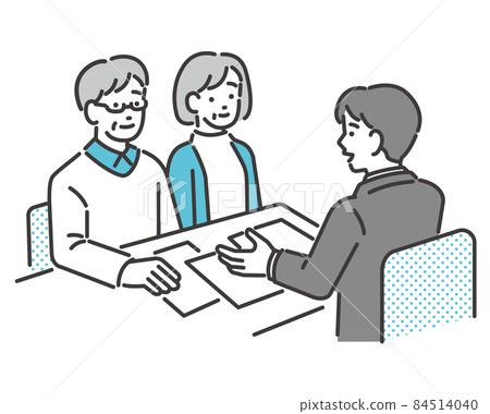 Vector illustration material of business person who explains and proposes to senior couple customers / office worker / explanation / insurance Vector illustration material of business person who explains and proposes to senior couple customers / office worker / explanation / insurance 84514040