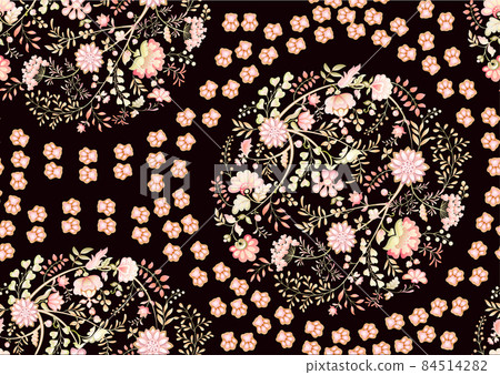 Cute fantasy flowers with cat paw prints. Animal and floral motif. Cute fantasy flowers with cat paw prints. Animal and floral motif. 84514282