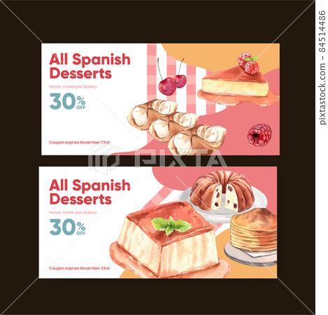 Voucher template with Spain dessert concept,watercolor style 84514486