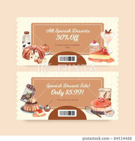 Voucher template with Spain dessert concept,watercolor style 84514488