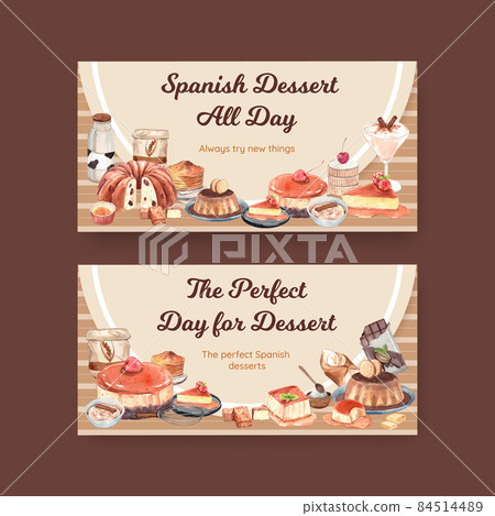 Twitter template with Spain dessert concept,watercolor style 84514489