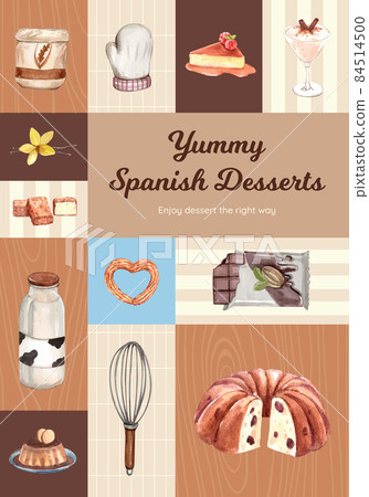 Poster template with Spain dessert concept,watercolor style 84514500