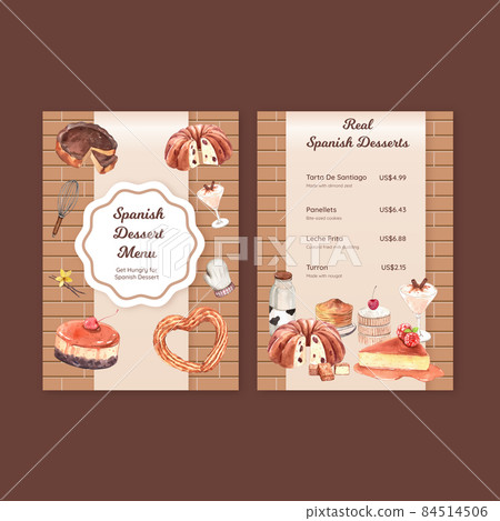 Menu template with Spain dessert concept,watercolor style 84514506