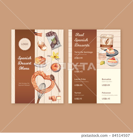 Menu template with Spain dessert concept,watercolor style 84514507