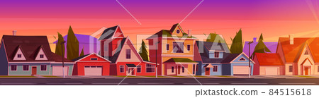 Suburb houses at beautiful sunset landscape, dusk 84515618