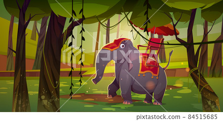 Indian elephant with howdah and umbrella in jungle Indian elephant with howdah and umbrella in jungle 84515685