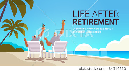 senior man woman drinking cocktails on tropical beach aged couple having fun active old age 84516510