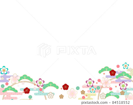 感覺日本紙新年花卉圖案透明質感的背景材料 [4:3] 84518552