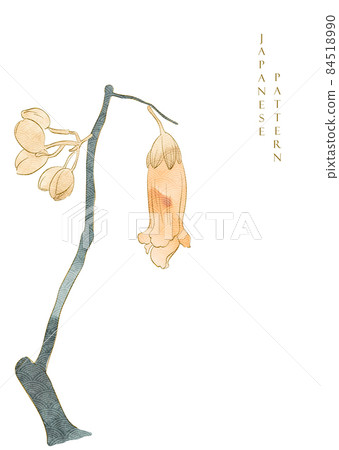 Japanese background with watercolor texture vector. Hand drawn flower branch decoration with floral pattern illustration in vintage style. 84518990
