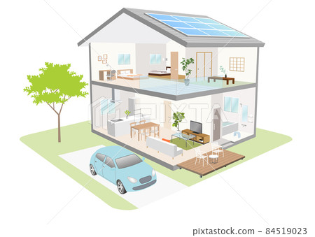 Bird's-eye view of a two-story house Solar panel Bird's-eye view of a two-story house Solar panel 84519023