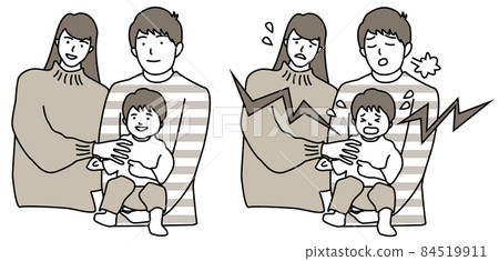 Illustration of a smiling child-rearing family / troubled child-rearing family Illustration of a smiling child-rearing family / troubled child-rearing family 84519911