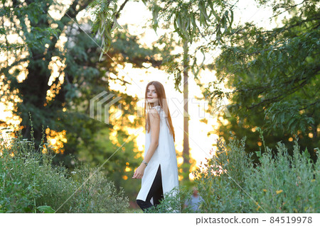 young girl on nature shows emotions 84519978