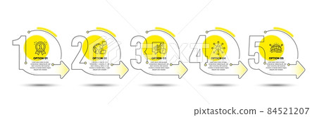 Security lock, Accounting and Reward line icons set. Timeline process infograph. Sports arena sign. Cyber network, Supply and demand, First place. Event stadium. Business set. Vector 84521207