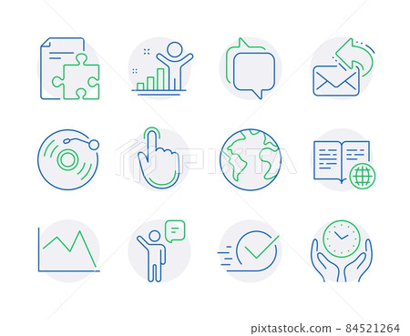 Education icons set. Included icon as Share mail, Internet book, World planet signs. Agent, Winner, Line chart symbols. Checkbox, Vinyl record, Messenger. Strategy, Hand click, Safe time. Vector Education icons set. Included icon as Share mail, Internet book, World planet signs. Agent, Winner, Line chart symbols. Checkbox, Vinyl record, Messenger. Strategy, Hand click, Safe time. Vector 84521264