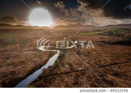 Aerial view of the Owencarrow Railway Viaduct by Creeslough in County Donegal - Ireland 84521536