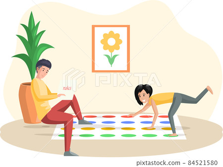 Father and daughter playing twister game. Man and woman happy family in everyday life at home 84521580
