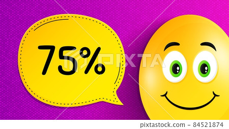 75% off Sale. Easter egg with smile face. Discount offer price sign. Special offer symbol. Easter smile character. Discount speech bubble. Yellow egg background. Vector 84521874