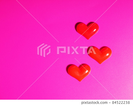 Valentine's Day concept, silver and red heart on pink background, greeting card 84522238