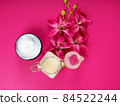 cream jar on pink background with space for text, beauty and health theme, valentine's day gift 84522244