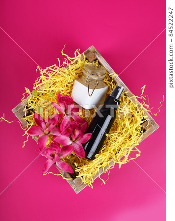 gift box with cosmetics on the theme of Valentine's day, birthday and wedding gift box with cosmetics on the theme of Valentine's day, birthday and wedding 84522247
