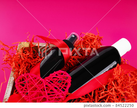 gift box with cosmetics on the theme of Valentine's day, birthday and wedding gift box with cosmetics on the theme of Valentine's day, birthday and wedding 84522250